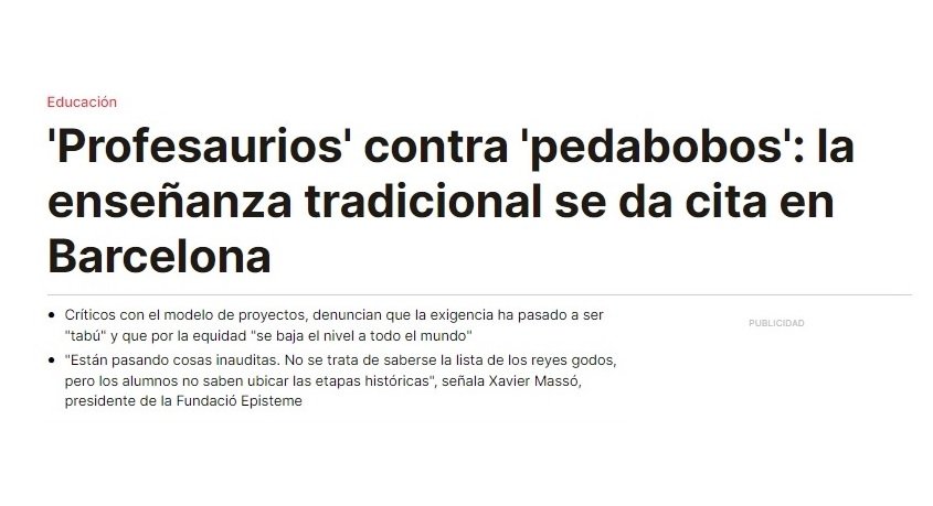 Lee más sobre el artículo EL PERIÓDICO / ‘Profesaurios’ contra ‘pedabobos’: la enseñanza tradicional se da cita en Barcelona