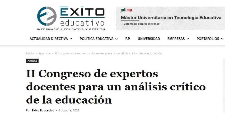 Més informació sobre l'article Éxito educativo / Agenda / II Congreso de expertos docentes para un análisis crítico de la educación