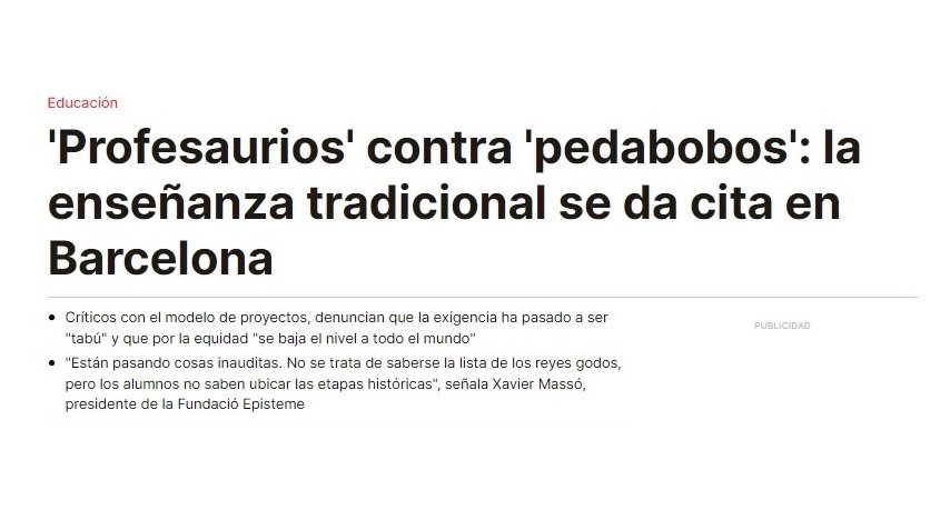 Més informació sobre l'article EL PERIÓDICO / ‘Profesaurios’ contra ‘pedabobos’: la enseñanza tradicional se da cita en Barcelona