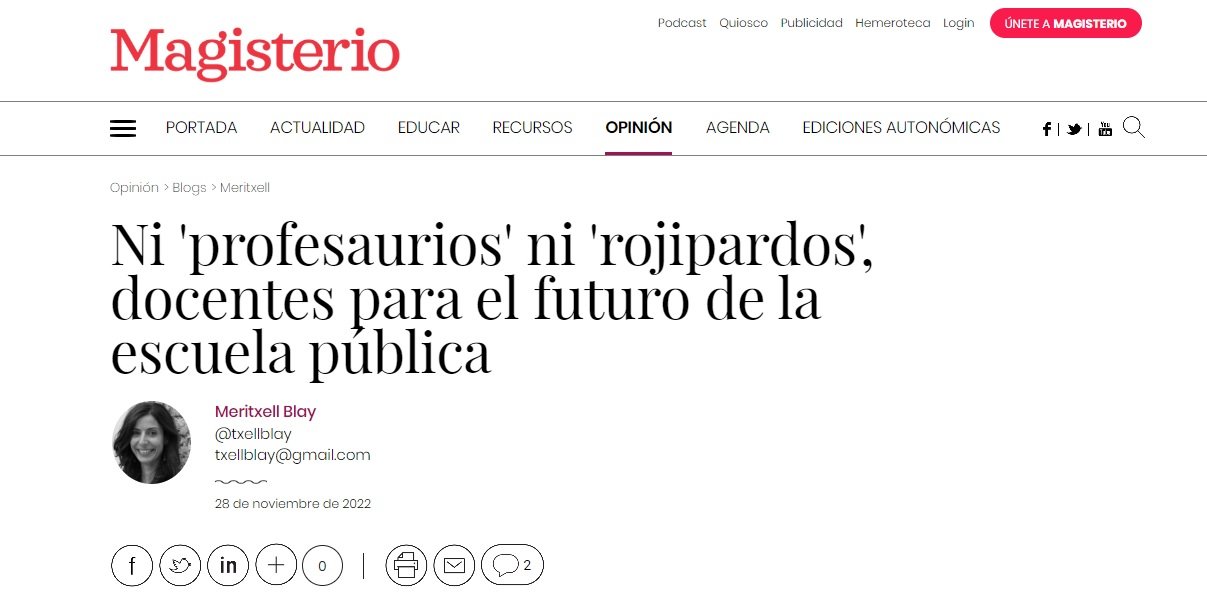 Més informació sobre l'article MAGISTERIO / Ni ‘profesaurios’ ni ‘rojipardos’, docentes para el futuro de la escuela pública / OPINIÓ